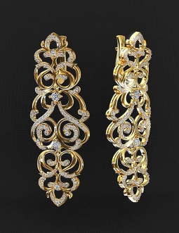Серьги эксклюзивные с бриллиантами с подвесными сегментами на переходных кольцах в стиле рококо. Вес от 8 г.