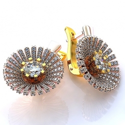 Серьги эксклюзивные двухсплавные с бриллиантами в стиле модерн. Центральный камень от 3.5 мм. Вес от 6 г.