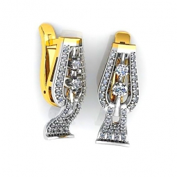 Серьги эксклюзивные двухсплавные с бриллиантами в стиле модерн со швензовыми замками. Вес от 4 г.
