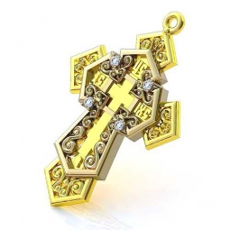 Крест православный эксклюзивный двухсплавный с бриллиантами в классическом стиле. Вес - от 5 г.