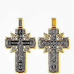 Голгофский православный крест без камней с родиевым чернением в классическом стиле. Размеры - 5.7 см. × 3.1см. Вес 16 г.