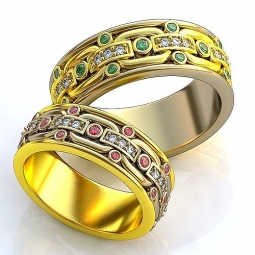 Эксклюзивные двухсплавные обручальные кольца в стиле модерн с драгоценными камнями. Вес от 6 г.