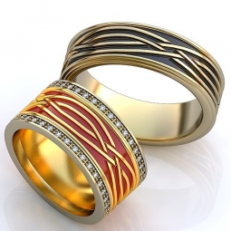 Эксклюзивные двухсплавные обручальные кольца в стиле модерн с эмалью и камнями. Вес от 6 г.