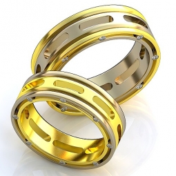 Эксклюзивные двухсплавные обручальные кольца в стиле хай - тек с драгоценными камнями. Вес от 6 г.1