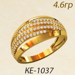Кольцо 585 пр. односплавное с мелкими цирконами в стиле арт - деко. Камни - 1 мм. - 76 шт. Вес - 4.6 г.