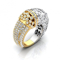 Эксклюзивное двухсплавное кольцо в авангардном стиле оригинального дизайна с бриллиантами . Вес около 7 г.