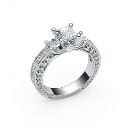 Эксклюзивное помолвочное кольцо из белого сплава с квадратными бриллиантами в стиле арт - деко. Вес - от 5 г.