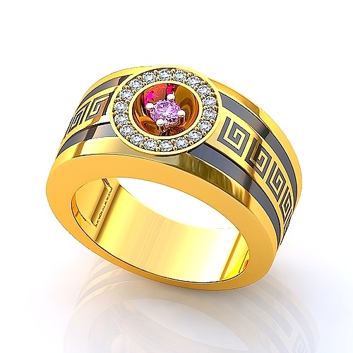 Кольцо эксклюзивное односплавное в стиле классицизм с эмалью и бриллиантами и рубином. Вес - около 12 г.