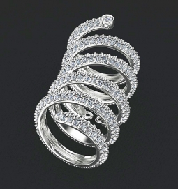Кольцо эксклюзивного дизайна в виде спирали из белого сплава с бриллиантами в стиле рококо. Вес около 6 г.