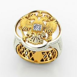 Кольцо с гербом Российской Федерациид эксклюзивное двухсплавное в классическом стиле. Вес: более 15 г.