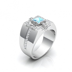 Кольцо эксклюзивное с голубым бриллиантом в стиле арт - деко. Камни: 5 мм. × 5 мм., 1.1 мм - 20 шт.  Вес - 14.2 г.