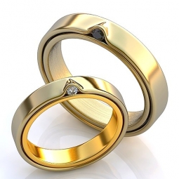 Эксклюзивные двухсплавные обручальные кольца с двойной шинкой с  камнями в стиле хай - тек