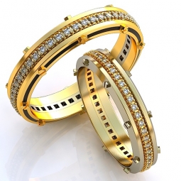 Эксклюзивные двухсплавные обручальные кольца в стиле хай - тек с каучуком с драгоценными камнями