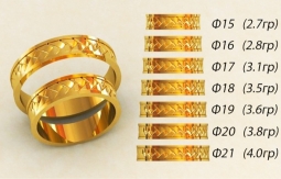 Обручальные кольца 585 пр. широкие в классическом стиле с рисунком от 15 до 21 размера. Вес от 2.7 г.