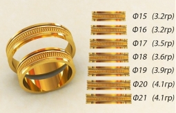 Обручальные кольца 585 пр. широкие в классическом стиле с рисунком от 15 до 21 размера. Вес от 3.2 г.