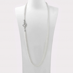 Колье - ожерелье эксклюзивное с жемчугом и бриллиантами в золоте из белого сплава в стиле модерн. 
