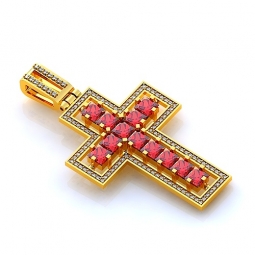 Крест нательный эксклюзивный односплавный с рубинами и бриллиантами в стиле арт - деко. Вес - от 5 г.