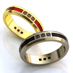 Эксклюзивные двухсплавные обручальные кольца с эмалью в стиле модерн с драгоценными камнями. Вес от 5 г.