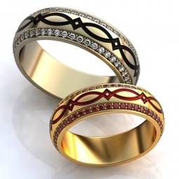 Эксклюзивные двухсплавные обручальные кольца с эмалью в стиле модерн с драгоценными камнями. Вес от 6 г.