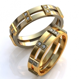 Эксклюзивные двухсплавные обручальные кольца с драгоценными камнями в стиле хай - тек. Вес от 5 г.