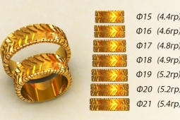 Обручальные кольца 585 пр. широкие в классическом стиле с рисунком от 15 до 21 размера. Вес от 4.4 г.