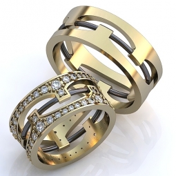 Эксклюзивные двухсплавные обручальные кольца в стиле хай - тек с каучуком и камнями. Вес от 6 г.