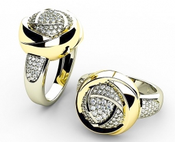 Кольцо эксклюзивное с бриллиантами двухсплавное в форме бутона цветка в стиле модерн. Вес - от 8 г.