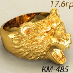 Кольцо односплавное 585 пр. без камней в форме головы медведя в стиле модерн. Вес - 17,6 г