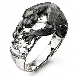 Кольцо двухсплавное эксклюзивное с пантерой и бриллиантами в стиле модерн. Вес - от 8 г.