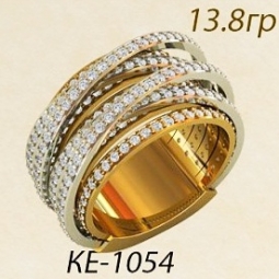 Кольцо  двухсплавное 585 пр. с мелкими цирконами в стиле арт - деко. Камни - 1.25 мм. - 310 шт. Вес - 13.8 г.