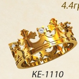 Кольцо односплавное в форме короны 585 пр. с мелкими цирконами в стиле арт - деко. Камни - 2 мм. - 6 шт. Вес -  4.4 г.