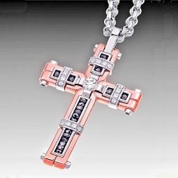 Крест эксклюзивный двухсплавный с чёрными и белыми бриллиантами в стиле хай - тек. Вес - от 7 г. 