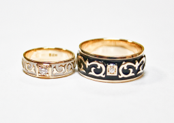 Эксклюзивные обручальные кольца с эмалью в стиле модерн с драгоценными камнями. Вес от 4 г.
